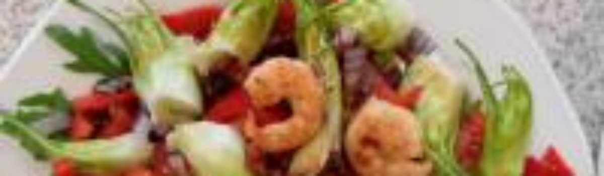 Puntarelle mit Gambas als mediterraner Salat